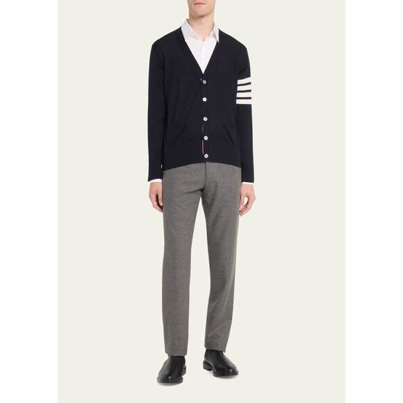 THOM BROWNE Men's 4-Bar Wool Navy Blue Cardigan Sweater Sz 0 - Picture 2 of 10